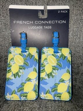 French Connection Blue and Yellow Lemon Print Luggage Tag Set